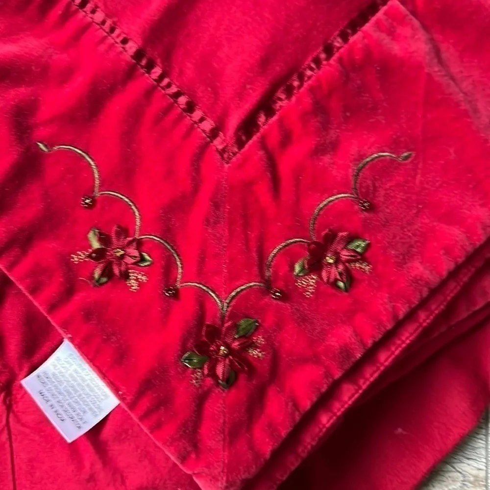 Hobby Lobby tablecloth red faux velvet soft 8 ft x 4.5 ft embroidered